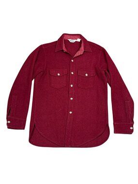 Vintage Woolrich Mens Burgundy Red Wool Blend Shirt Jacket Medium USA Made Butto
